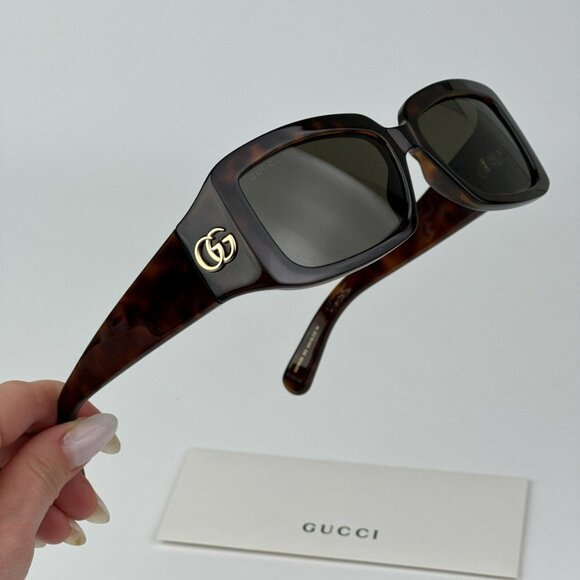Gucci GG1403S 002 BRAND NEW SUnglasses Dark Havana Brown Unisex Rectangle - Picture 2 of 13